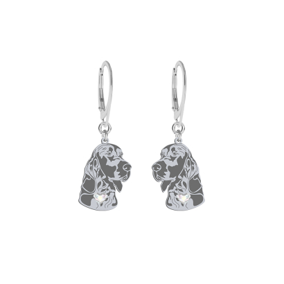Silver Irish Red Setter earrings with a heart, FREE ENGRAVING - MEJK Jewellery