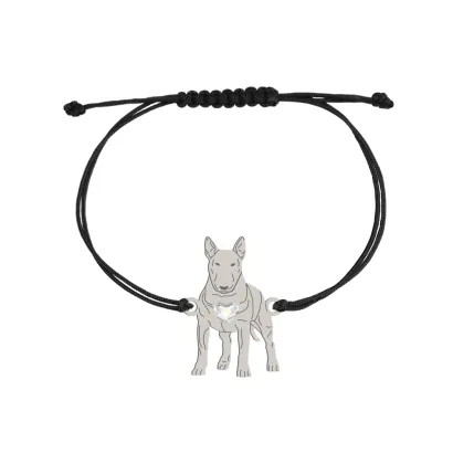 Bransoletka z psem sercem Bulterier Standard srebro sznurek GRAWER GRATIS - MEJK Jewellery