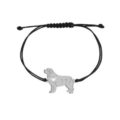 Bransoletka z psem Newfoundland srebro sznurek GRAWER GRATIS - MEJK Jewellery