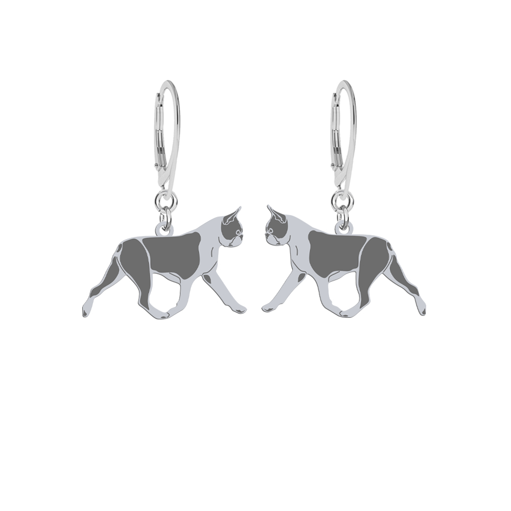 Silver Boston Terrier earrings, FREE ENGRAVING - MEJK Jewellery