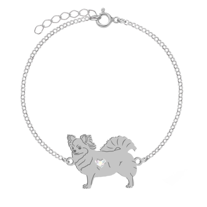 Silver Long-haired Chihuahua engraved bracelet with a heart - MEJK Jewellery