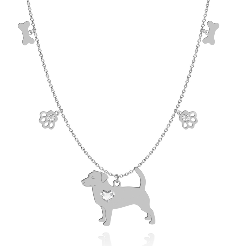 Silver Short-haired Jack Russell Terrier necklace with a heart, FREE ENGRAVING - MEJK Jewellery