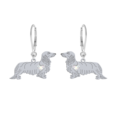 Silver Long-haired dachshund earrings, FREE ENGRAVING - MEJK Jewellery