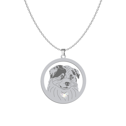 Silver Australian Shepherd necklace with a heart, FREE ENGRAVING - MEJK Jewellery