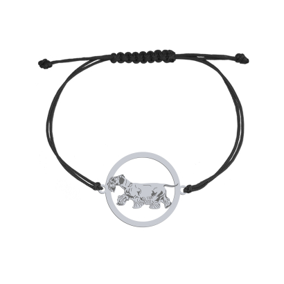 Bransoletka z psem Cesky Terrier srebro sznurek GRAWER GRATIS - MEJK Jewellery