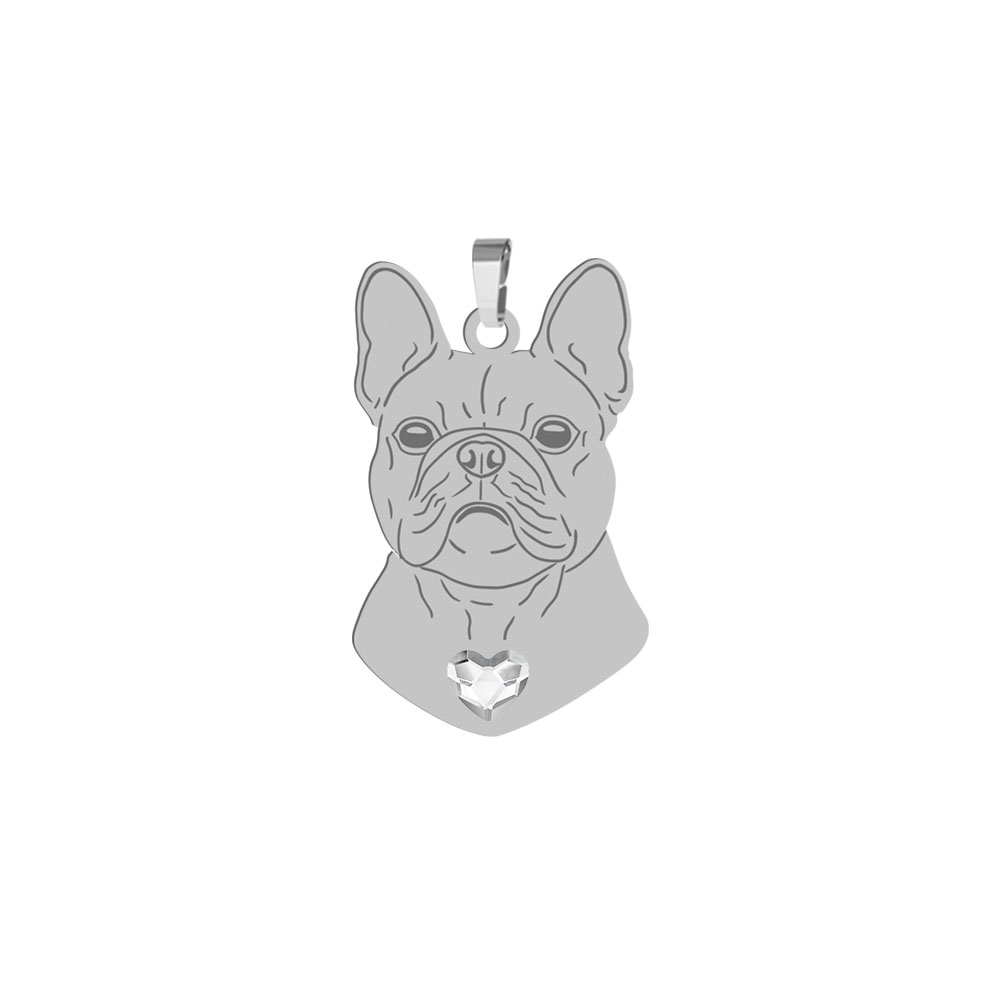 Silver French Bulldog engraved pendant with a heart - MEJK Jewellery
