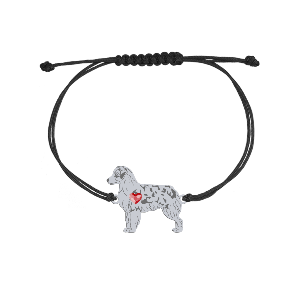 Bransoletka z psem sercem Miniaturowy Owczarek Amerykański srebro sznurek GRAWER GRATIS - MEJK Jewellery