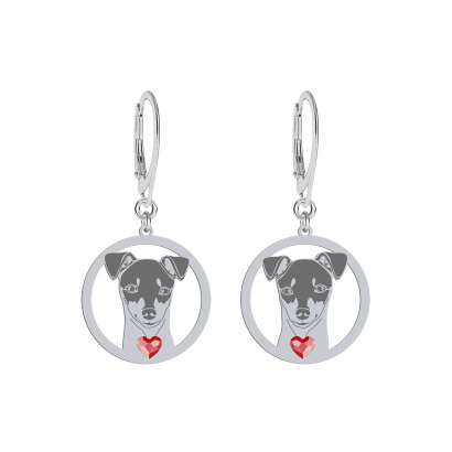 Silver Japanese Terrier engraved earrings with a heart - MEJK Jewellery